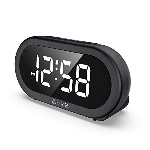 Product Cover USCCE Small LED Digital Alarm Clock with Snooze, Easy to Set, Full Range Brightness Dimmer, Adjustable Alarm Volume with 5 Alarm Sounds, USB Charger, 12/24Hr, Compact Clock for Bedrooms, Bedside, Desk