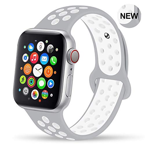 Product Cover GZ GZHISY Newest Band Compatible for Apple Watch Bands 38mm 40mm, Soft Silicone Sport Band Replacement Wristband, Compatible for iWatch Apple Watch Series 5/4/3/2/1,Pure Platinum/White 38/40SM