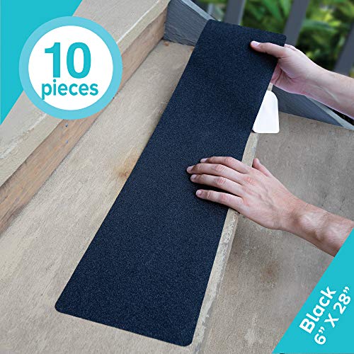 Product Cover LifeGrip Anti Slip Traction Treads (10-Pack), 6 inch X 28 inch, Best Grip Tape Grit Non Slip, Outdoor Non Skid Tape, High Traction Friction Abrasive Adhesive for Stairs Step, Black