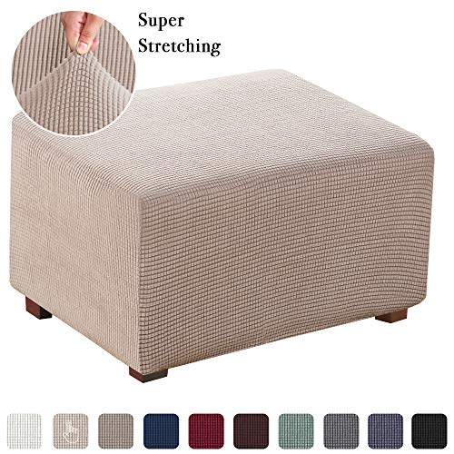 Product Cover Oversized Ottoman Slipcover Jacquard Polyester Stretch Fabric Rectangle Folding Storage Stool Ottoman Cover Furniture Protector for Living Room (Oversized, Sand)