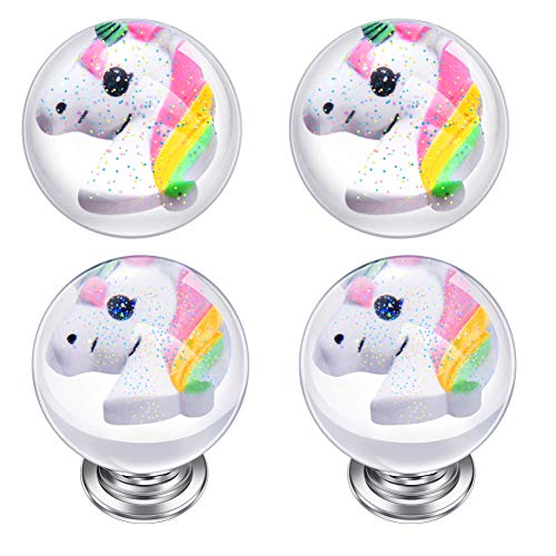 Product Cover IFOLAINA Unicorn Kitchen Cabinet Knobs Kids Drawer Handles Round Pulls Cupboard Dresser Bookcase with 3 Size Screws 4 Pack