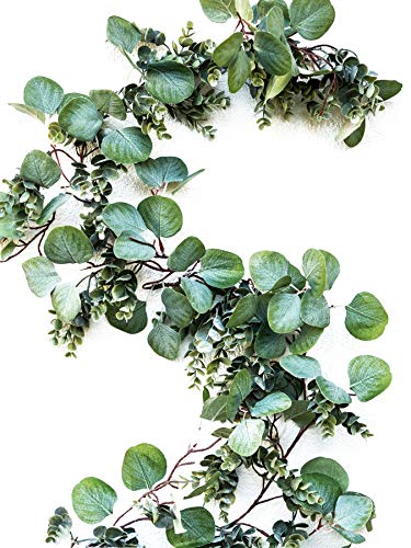 Product Cover WildIvory Eucalyptus Garland - Lush, Natural Looking Artificial Greenery Garland for Indoor Outdoor Use with Abundant Textured Apple Boxwood Leaves, Twig Vines