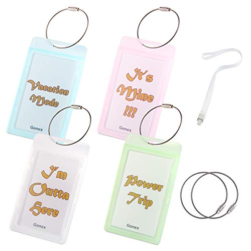 Product Cover Gonex ID Badge Holder Clear Luggage Tags Set with Name ID Card for Women Men - Unique Travel Bag Suitcase Tags with Straps & Loops, 4PCs
