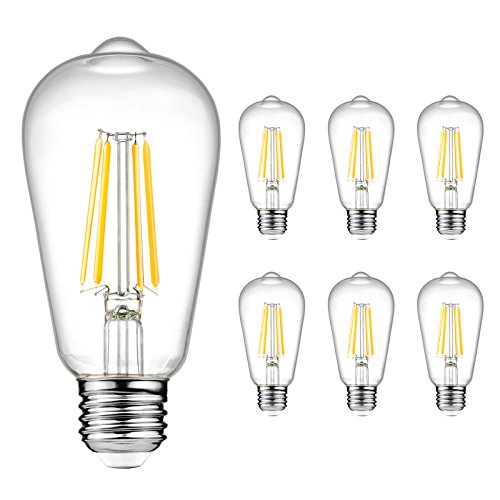 Product Cover Ascher Vintage LED Edison Bulbs 6W, Equivalent 60W Incandescent, Warm White 2700K, ST58 Antique LED Filament Bulbs, E26 Medium Base, Non-Dimmable, Clear Glass, 6-Packs