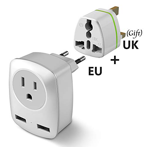 Product Cover European Travel Plug Adapter, Europe & UK Power Outlet Converter for England Ireland Italy France German Greece Iceland - International Electric Adaptor USB Wall Charger for iPhone iPad Laptop