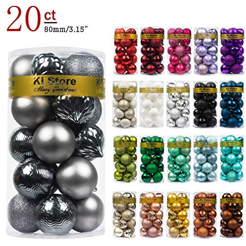 Product Cover KI Store 20ct Christmas Balls Gray Shatterproof Christmas Tree Ball Ornaments Decorations for Xmas Trees Wedding Party Home Decor 3.15-Inch Hooks Included