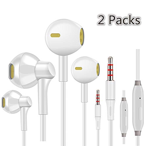 Product Cover EXECCZO 2-Pack Android Headphones Earphones Earbuds with Microphone,Wired 3.5mm Earphones with Stereo for iPhone/iPad/Samsung Galaxy/LG/Huawei/Sony/HTC and More Android Smartphones (White)