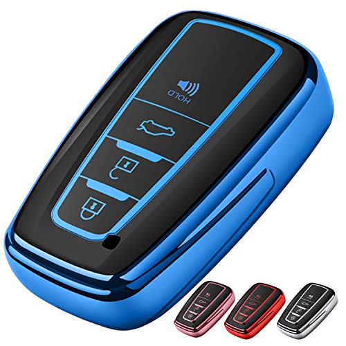 Product Cover Tukellen for Toyota Key Fob Cover,Special Soft TPU Key Case Cover Protector Compatible with 2018-2020 Toyota RAV4 Camry Avalon C-HR Prius Corolla(only for Keyless go)-Blue