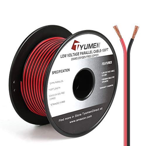 Product Cover TYUMEN 100FT 20 Gauge 2pin 2 Color Red Black Cable Hookup Electrical Wire LED Strips Extension Wire, 20AWG OFC 12V/24V DC Extension Cable Wire Cord for Led Strips Single Color 3528 5050