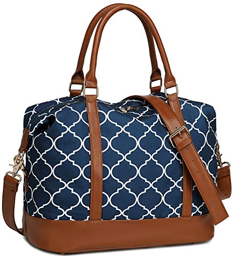 Product Cover Women Ladies Weekender Bag Overnight Carry-on Tote Duffel in Trolley Handle (Geom Navy Blue)