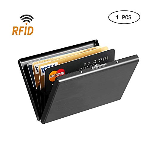 Product Cover RFID Credit Card Holder Protector Slim Metal Business Card Case for Women or Men - Black Men - Black