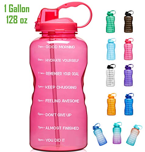 Product Cover Giotto Large Gallon Motivational Water Bottle with Time Marker & Straw, Leakproof Tritan BPA Free, Ensure You Drink Enough Water Daily for Fitness, Gym and Outdoor Sports-Pink