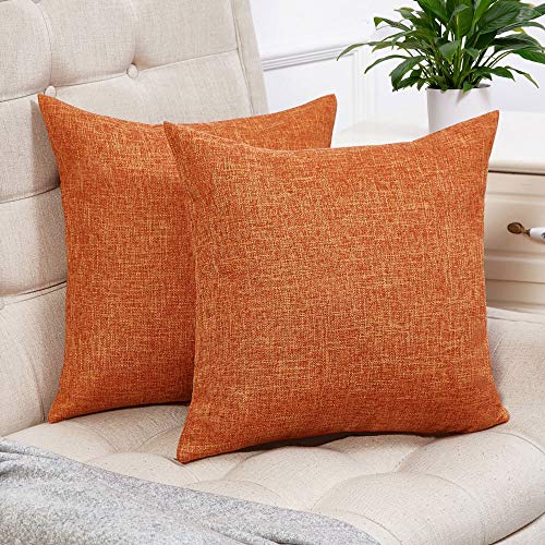 Product Cover Anickal Set of 2 Fall Orange Pillow Covers Cotton Linen Decorative Square Throw Pillow Covers 18x18 Inch for Sofa Couch Decoration