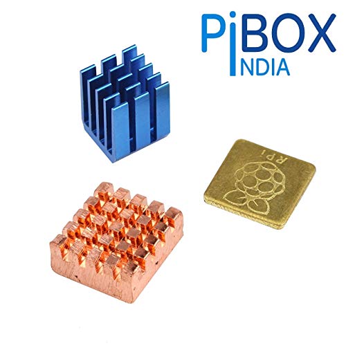 Product Cover PiBOX India Raspberry PI Heatsink, Raspberry PI - 3 Piece Heavy Copper and Aluminium Heatsink Cooler Cooling Kit for Pi 3, Pi 2, Pi Model 3B+