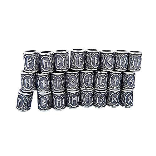 Product Cover Yahpetes Hair Beads 24 Pcs Viking Rune Beads Sliver Norse Rings 0.51
