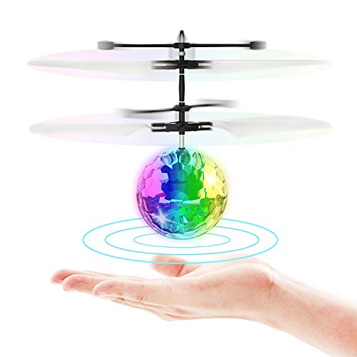 Product Cover Flying Toy Ball Infrared Induction RC Flying Toy Built-in LED Light Disco Helicopter Shining Colorful Flying Drone Indoor and Outdoor Games Toys for 1 2 3 4 5 6 7 8 9 10 Year Old Boys and Girls