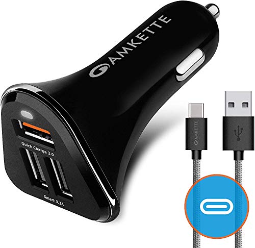 Product Cover Amkette Power Pro 3 Port USB Car Charger with Quick Charge 3.0 + Braided Micro USB Cable (Black)