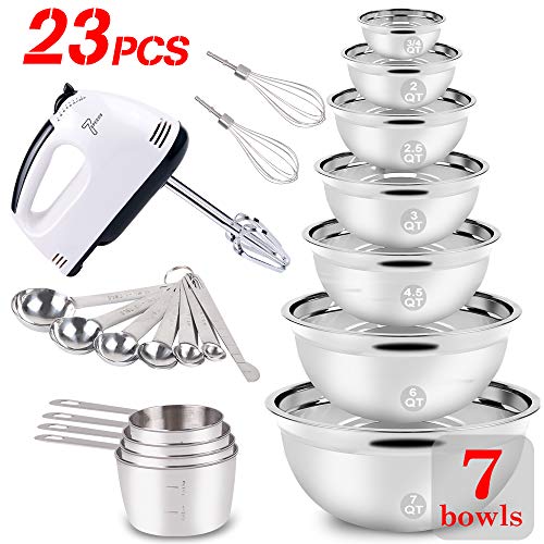 Product Cover WEPSEN 23PCS Stainless Steel Mixing Bowls Set Electric Hand Nesting Mixer Bowl Measuring Cups and Spoons Bread Cake Cookies Baking Prepping Kitchen Gadgets Supplies Tools for Starter Beginner