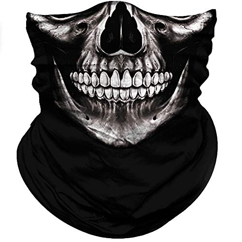 Product Cover Obacle Motorcycle Face Mask Sun UV Dust Wind Protection Tube Mask Seamless Bandana Skeleton Face Mask for Men Women Bike Riding Cycling Biker Outdoor Festival (Skull Neat Teeth Black Face)