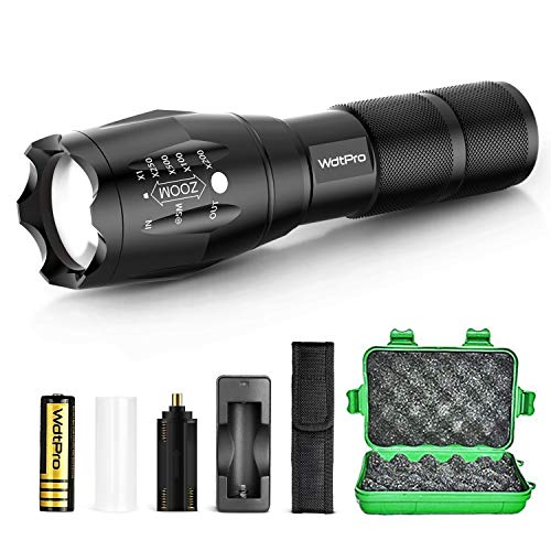 Product Cover WdtPro Tactical Flashlight with Rechargeable Battery, Flashlight Holster & Charger - High Lumen XML T6 LED Flashlights, 5 Modes, Zoomable, Water Resistant for Camping Emergency