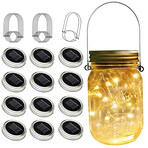 Product Cover Solar Mason Jar Lights, 12 Pack 30 Led String Fairy Star Firefly Jar Lids Lights, (Jars Not Included), Best for Mason Jar Decor,Great Outdoor Lawn Decor for Patio Garden, Yard and Lawn.