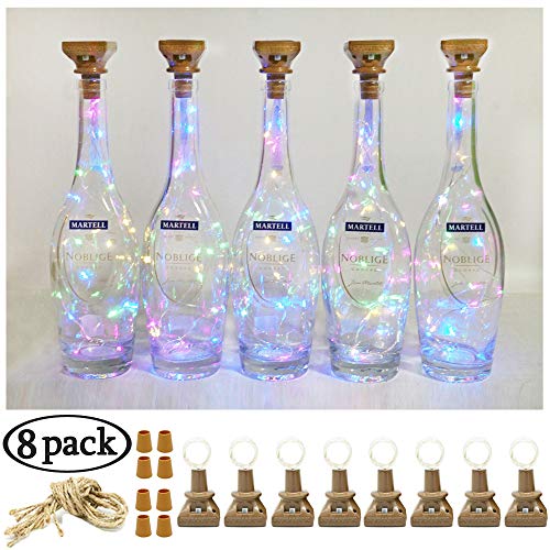 Product Cover Square 8 Pack Solar Powered Wine Bottle Lights, 20 LED Waterproof Copper Cork Lights for Wedding, Christmas, Holiday, Garden, Patio, Pathway, Outdoor (Colorful)