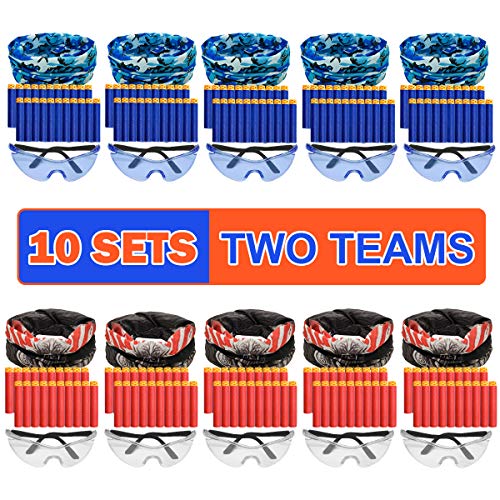 Product Cover Banvih Nerf Party Supplies Compatible Included Face Mask Tactical Glasses 20 Foam Bullets for Two Teams Durable Birthday Party War Favors Guns Accessories for Kids (10 Sets)