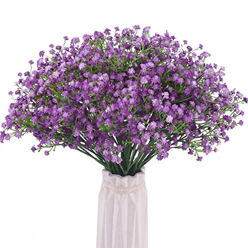 Product Cover BOMAROLAN Artificial Baby Breath Flowers Fake Gypsophila Bouquets 12 Pcs Fake Real Touch Flowers for Wedding Decor DIY Home Party（Purple）