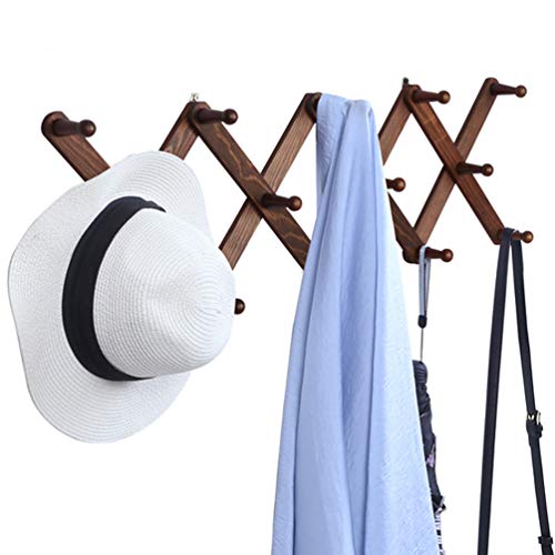 Product Cover OROPY Wooden Expandable Coat Rack Hanger, Wall Mounted Accordion Pine Wood Hook for Hanging Hats, Caps, Mugs, Coats, X Shape, 27