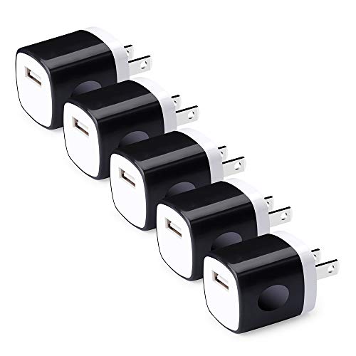 Product Cover USB Wall Charger, Hootek 5-Pack 1A/5V USB Power Adapter Wall Charger Plug Box Charging Block Cube Brick Compatible with iPhone Xs X 8 7 6S Plus, iPad, Samsung, HTC, LG, Moto, Android Phone Charger