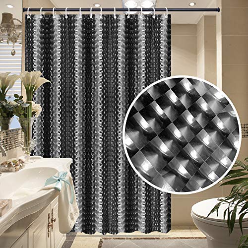 Product Cover Frebw EVA Shower Curtain Liner with 12 Free Hooks, Waterproof 71x71-Inch, Eco-Friendly Bathroom Curtains (Black)