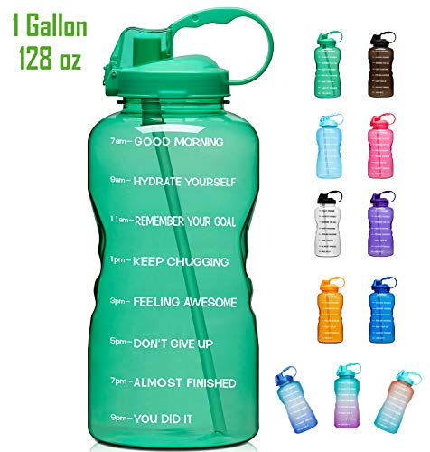 Product Cover Giotto Large Gallon Motivational Water Bottle with Time Marker & Straw, Leakproof Tritan BPA Free, Ensure You Drink Enough Water Daily for Fitness, Gym and Outdoor Sports-Green