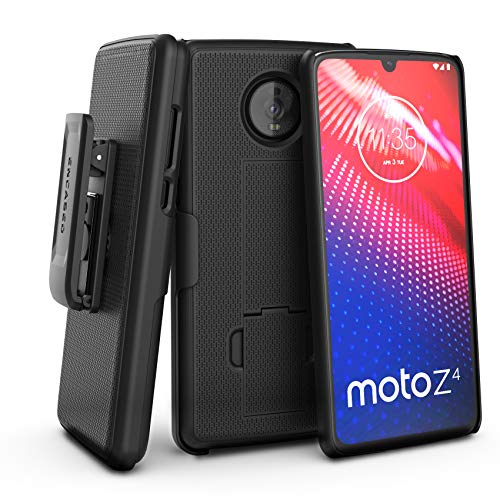 Product Cover Encased Moto Z4 Belt Clip Case (DuraClip) Slim Fit Holster Shell Combo (Rubberized Grip) Smooth Black