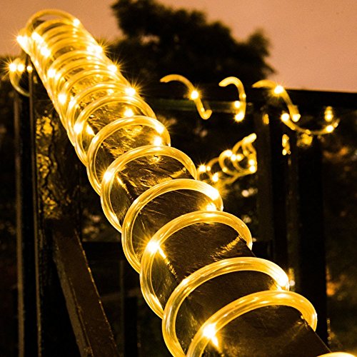 Product Cover MINGZHE Solar Rope String Lights,50LED Waterproof Copper Wire Lights Tube 23ft, Outdoor Rope Lights for Christmas Garden Yard Path Fence Tree Wedding Party