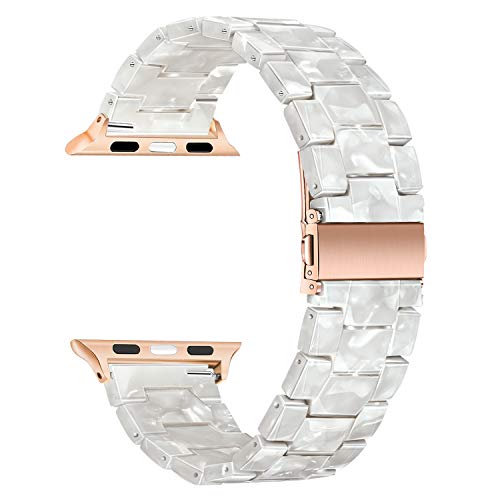 Product Cover TRUMiRR Watchband Compatible for 38mm 40mm Apple Watch Women, Fashion Resin Watchband Rose Gold Stainless Steel Buckle Strap Bracelet for iWatch Apple Watch Series 5 4 3 2 1 All Models