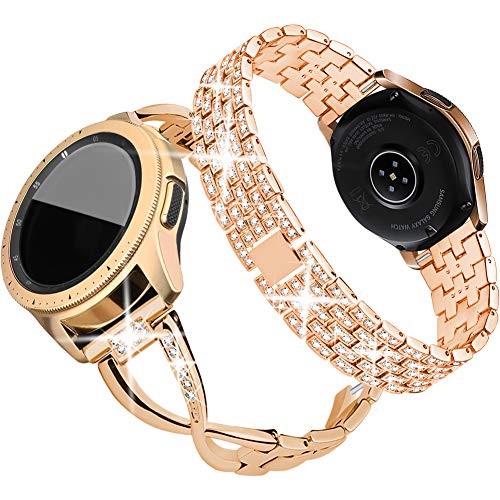 Product Cover Supoix Compatible for Galaxy Watch 42mm Band,2 Pack 20mm Women Jewelry Bling Metal Replacement Bracelet for Samsung Galaxy Watch 42mm/Active 40mm(Rose Gold)