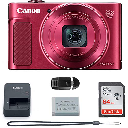 Product Cover Canon PowerShot SX620 Digital Camera w/25x Optical Zoom - Wi-Fi & NFC Enabled (RED) - Memory Card Bundle (Camera + 64GB Memory Card) Basic Bundle