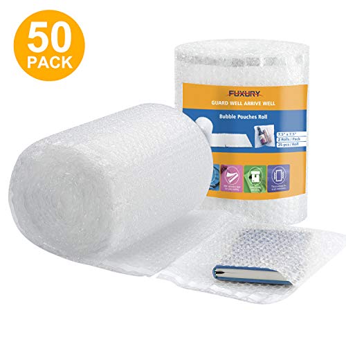 Product Cover Fuxury Bubble Pouches 7.5x7.5 Inch,2 Rolls 50 Packs Total Anti-Static Bubble Cushioning Wrap Pouch Bag Roll Bubble Bags Pouches