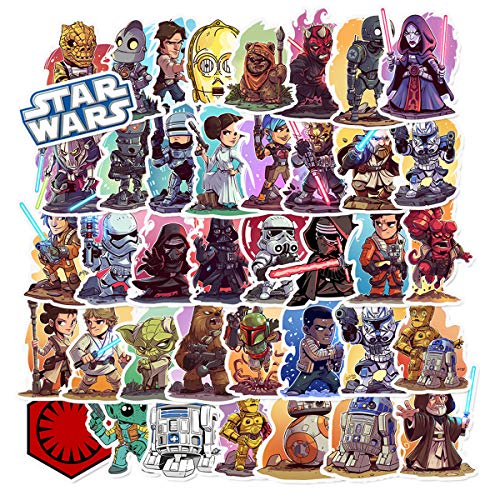 Product Cover 50pcs Cool Movie Star Wars Fans Stickers for Laptop Water Bottle Luggage Snowboard Bicycle Skateboard Decal for Kids Teens Adult Waterproof Aesthetic Stickers