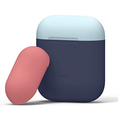 Product Cover elago Duo AirPods Case Cover Compatible with Apple Airpods Case 2&1, Protective Silicone AirPods Cover with 1Body + 2Caps (Jean Indigo + Patel Blue, Italian Rose)