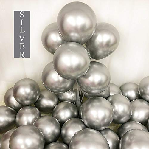 Product Cover Chrome Sliver Balloons 12inch 50pcs Latex Balloons Metallic Party Balloons Birthday Helium Balloons