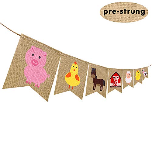 Product Cover Faisichocalato Farm Animal Burlap Banner High Chair Garland Farmhouse Hanging Pennant Birthday Party Pre-Strung Bunting Baby Shower Decorations