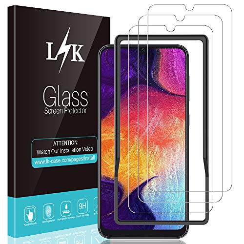 Product Cover [3 Pack] L K Screen Protector for Samsung Galaxy A50, [Easy Installation Tray] Tempered-Glass 9H Hardness, Case Friendly