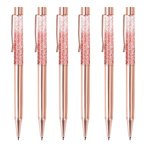 Product Cover ZZTX 6 Pcs Rose Gold Ballpoint Pens Metal Pen Bling Dynamic Liquid Sand Pen With Refills Black Ink Office Supplies Gift Pens For Christmas Wedding Birthday