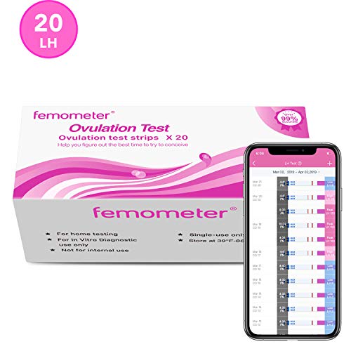 Product Cover Femometer 20 Ovulation (LH) Test Strips Kit, Highly Sensitive and Accurate Results, Smart App (iOS & Android) Automatically Recognizing Test Results 20miu/ml FDA Standard ...