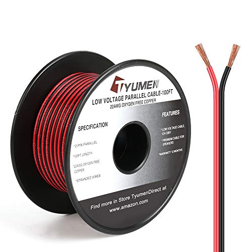 Product Cover TYUMEN 100FT 22 Gauge 2pin 2 Color Red Black Cable Hookup Electrical Wire LED Strips Extension Wire, 22AWG OFC 12V/24V DC Extension Cable Wire Cord for Led Strips Single Color 3528 5050