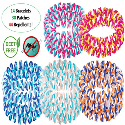 Product Cover 14 Mosquito Repellent Bracelet Bands and 30 Citronella Patches, Insect Repelling Bracelets and Patches for Kids and Adults, No DEET Waterproof Wristbands