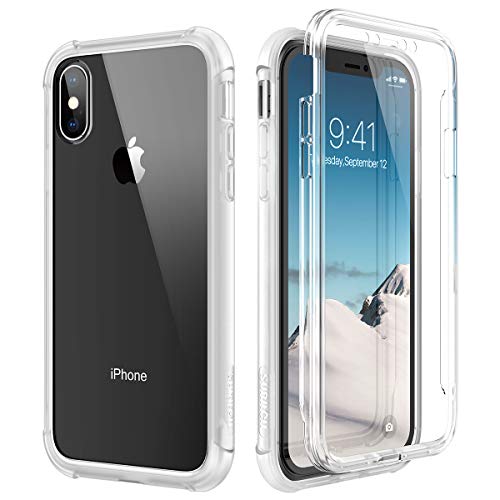 Product Cover SURITCH Clear iPhone Xs Case/iPhone X Case, [Built-in Screen Protector] Full-Body Protection Hard PC Bumper + Glossy Soft TPU Rubber Gel Shockproof Cover for iPhone Xs/iPhone 10 (Clear)