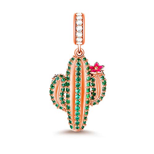 Product Cover GNOCE Cactus Charms for Bracelets 925 Sterling Silver Christmas Charms Gifts Rose Gold Plated with Green Cubic Zirconia Unconditional Love Dangle Charm Beads fit All Bracelets & Necklaces