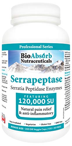 Product Cover Serrapeptase Enzyme, High Potency 120000 Units (SPU), Enteric Coated. 200 Vegetarian Capsules. 200-day Supply